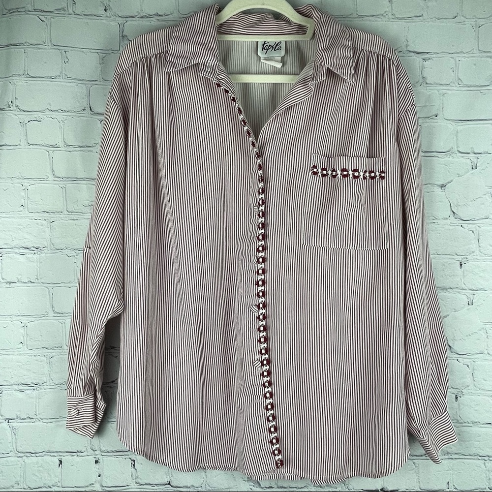 Tap & Co women's striped cotton button up long sleeve shirt, size L